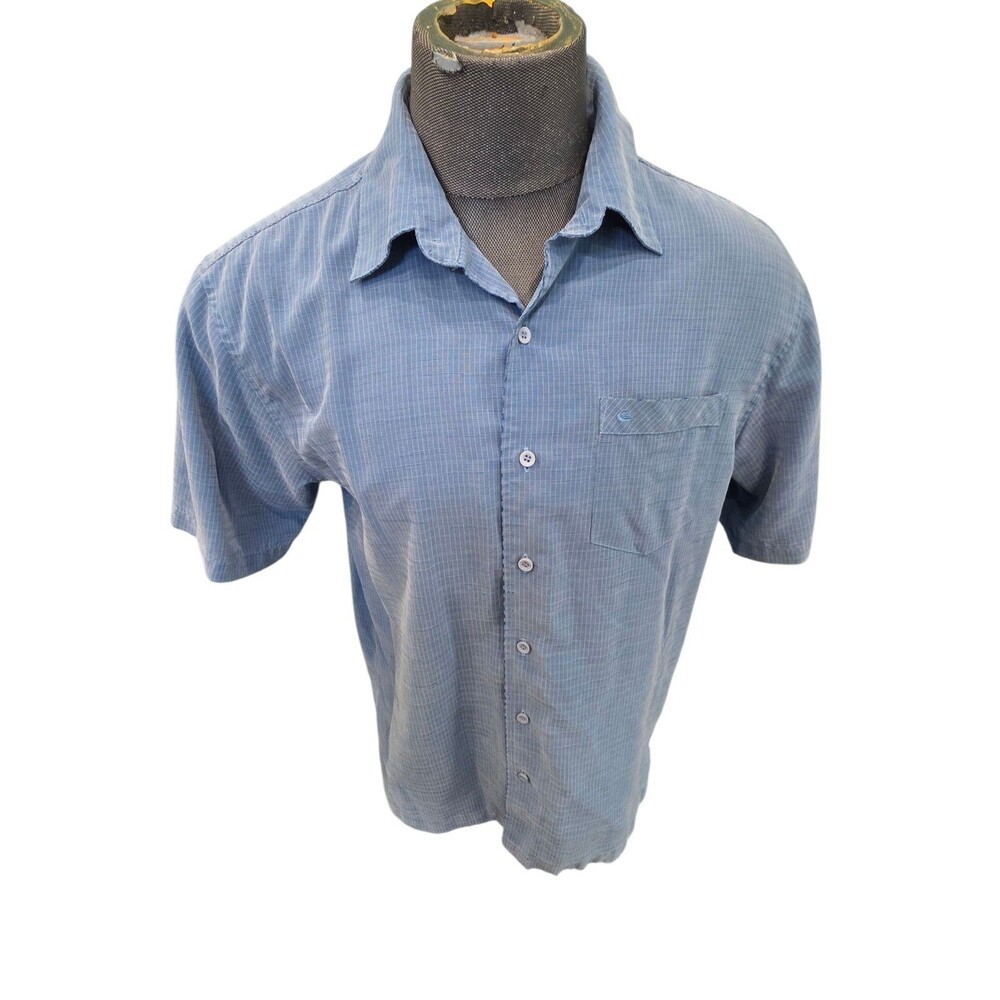 Quiksilver Men’s Large Blue Checkered Button Up Shirt Vintage Distressed Surf